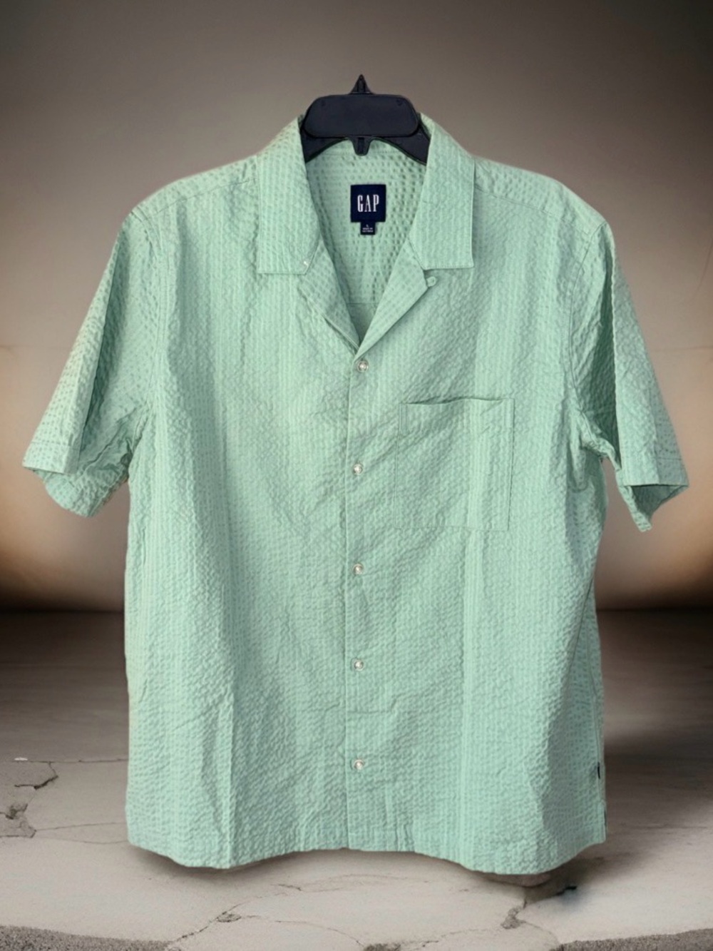 NwoT GAP Men's Mint Green Short Sleeve Seersucker Button-Down Shirt - L